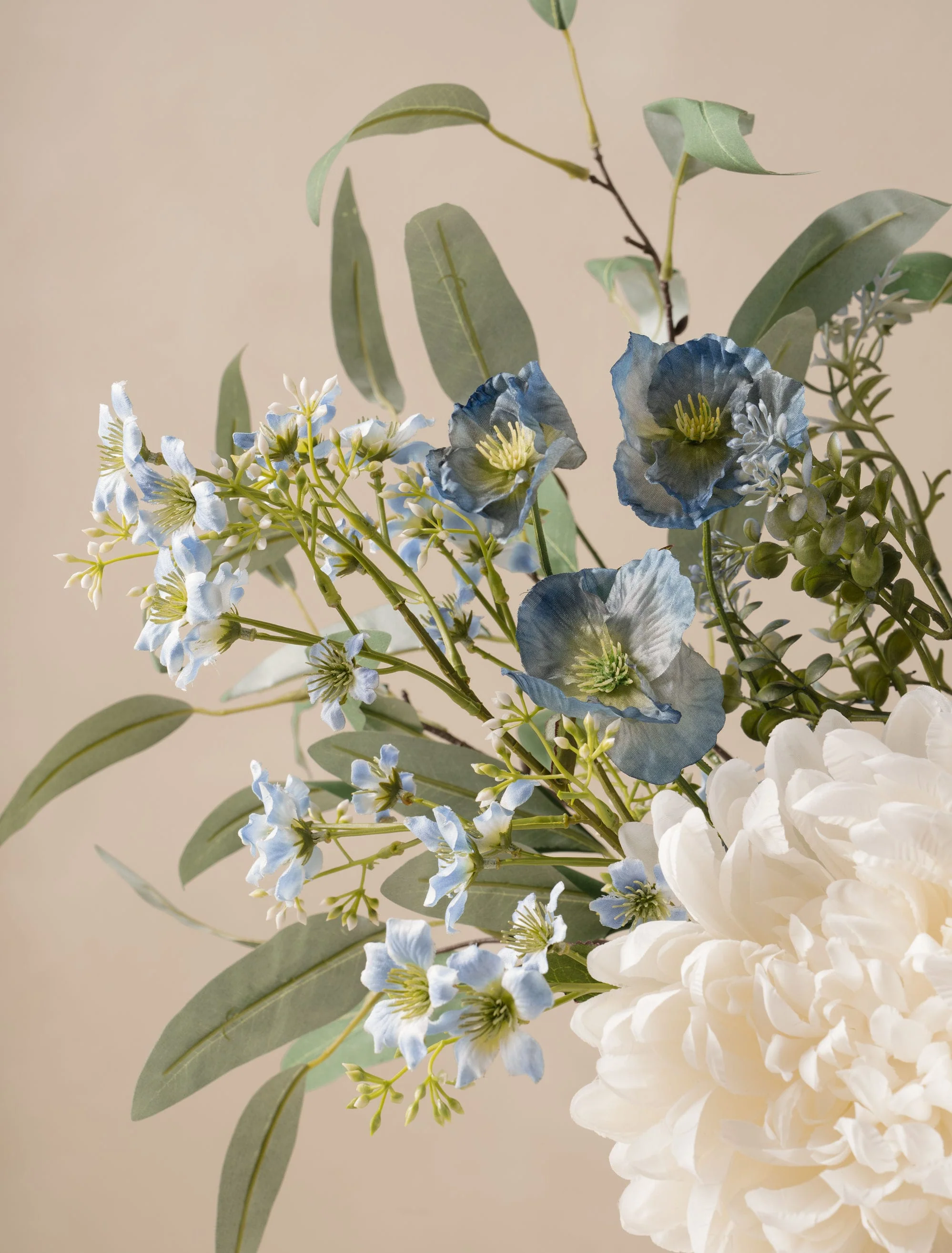 Faux Arrangement - White Dahlia and Blue Poppy - Image 4